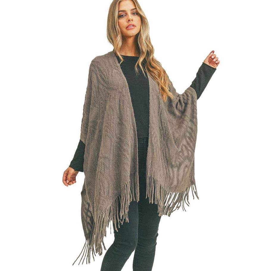 Embossed Pattern Tassel Ruana - Madeline Love - Flyclothing LLC