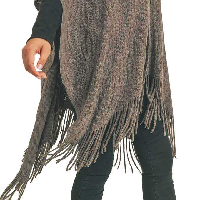 Embossed Pattern Tassel Ruana - Madeline Love - Flyclothing LLC