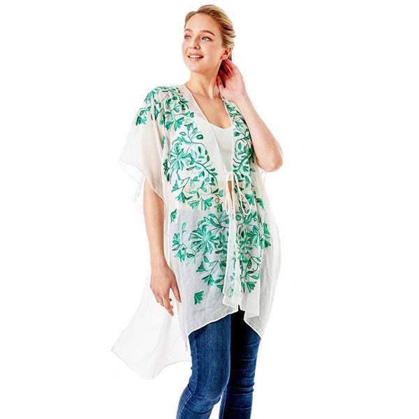 Black Embroidery Floral Cover Up Kimono Cardigan - Madeline Love - Flyclothing LLC