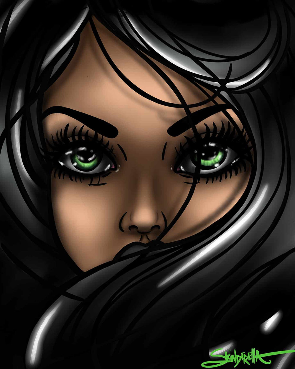 Black Market Art Company Green Eyed Girl Print