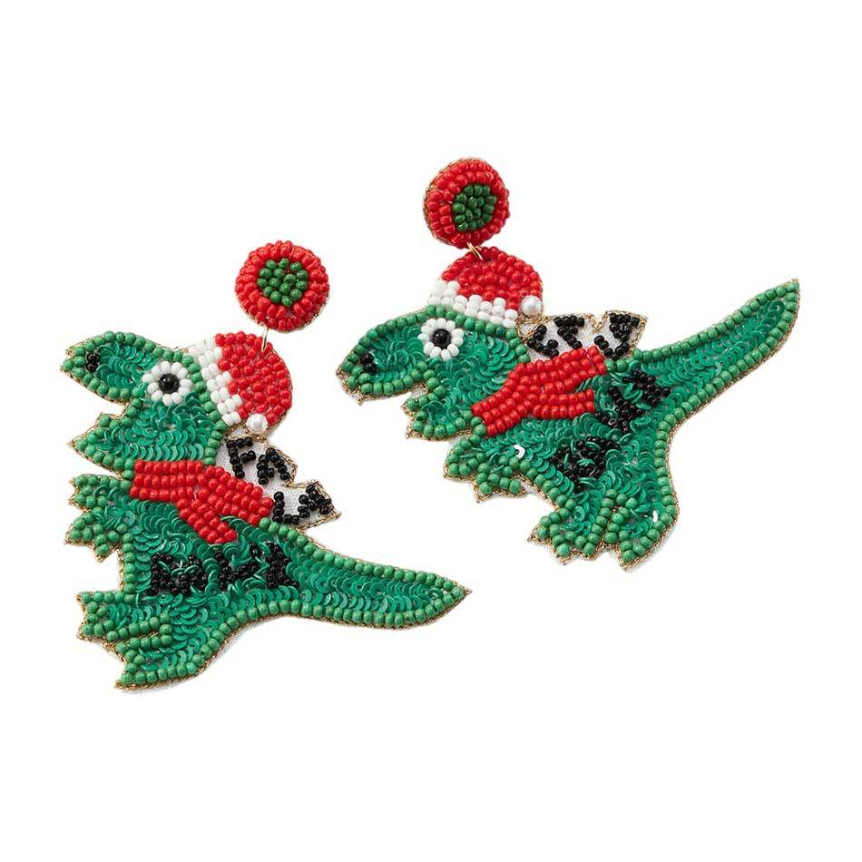 Fa La Rawr Message Felt Back Seed Beaded Santa Hat Dinosaur - Madeline Love - Flyclothing LLC