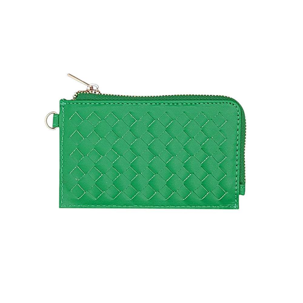 Faux Leather Basket Weave Flat Card Holder Wallet with Wristlet - Madeline Love - Flyclothing LLC