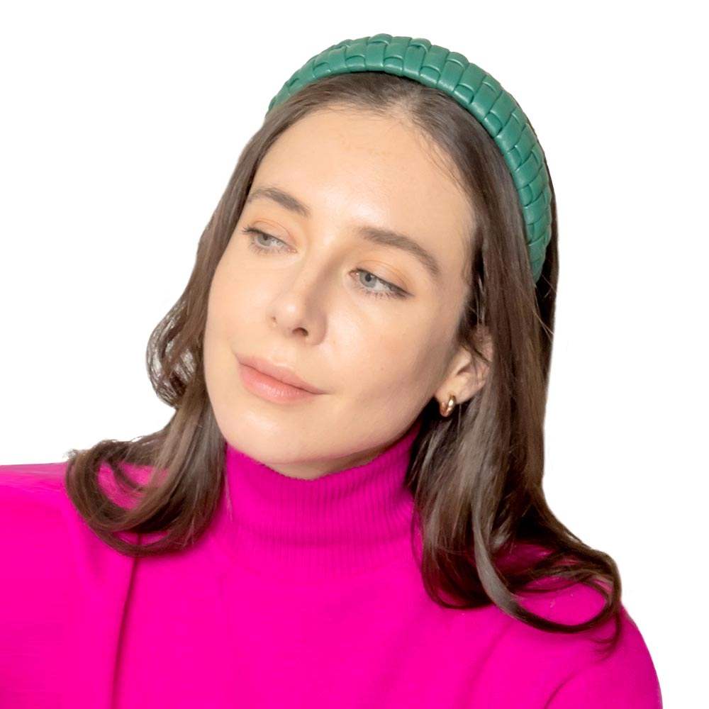Faux Leather Padded Plaid Braided Headband - Madeline Love - Flyclothing LLC