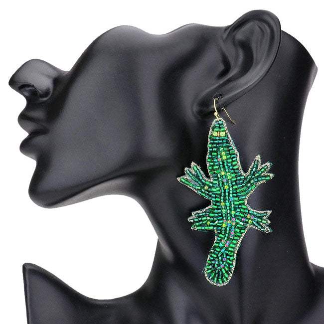 Felt Back Beaded Crocodile Dangle Earrings - Madeline Love - Flyclothing LLC