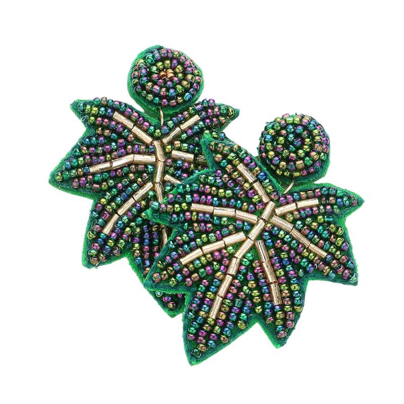 Felt Back Beaded Maple Leaf Dangle Earrings - Madeline Love - Flyclothing LLC