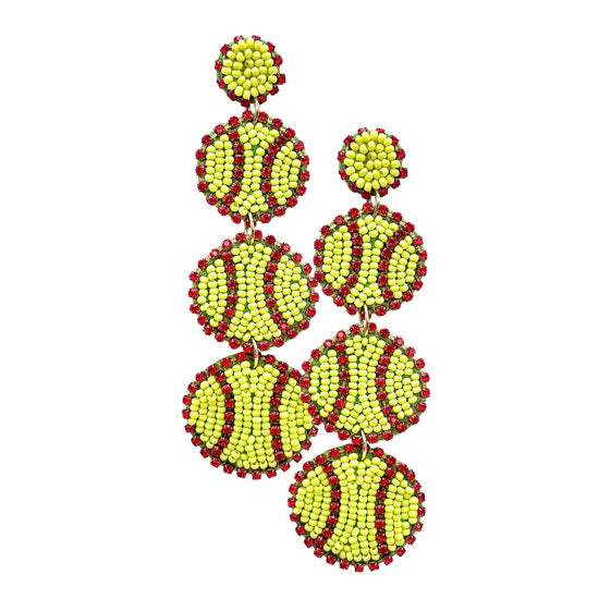 Felt Back Beaded Triple Softball Link Dangle Earrings - Madeline Love - Flyclothing LLC