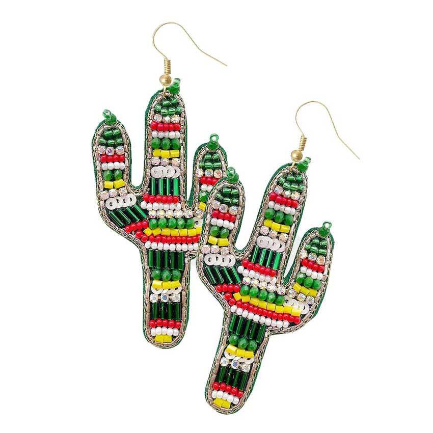 Felt Back Multi Beaded Cactus Dangle Earrings - Madeline Love - Flyclothing LLC