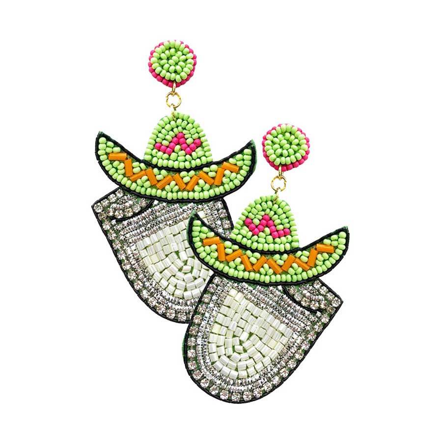 Felt Back Seed Beaded Cowboy Hat Accented Dangle Earrings - Madeline Love - Flyclothing LLC