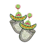 Felt Back Seed Beaded Cowboy Hat Accented Dangle Earrings - Madeline Love - Flyclothing LLC