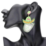 Felt Back Seed Beaded Cowboy Hat Accented Dangle Earrings - Madeline Love - Flyclothing LLC