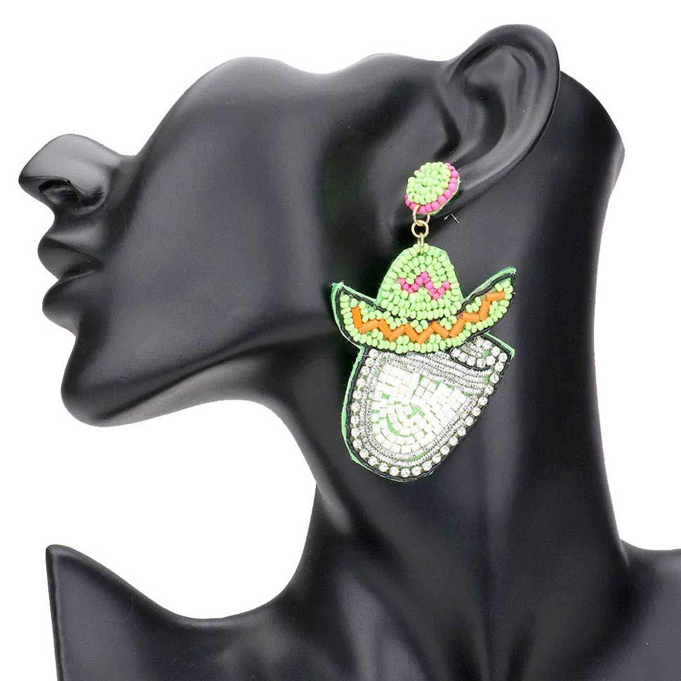Felt Back Seed Beaded Cowboy Hat Accented Dangle Earrings - Madeline Love - Flyclothing LLC