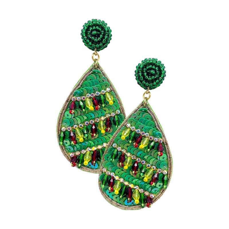 Felt Back Teardrop Sequin Beaded Dangle Earrings - Madeline Love - Flyclothing LLC