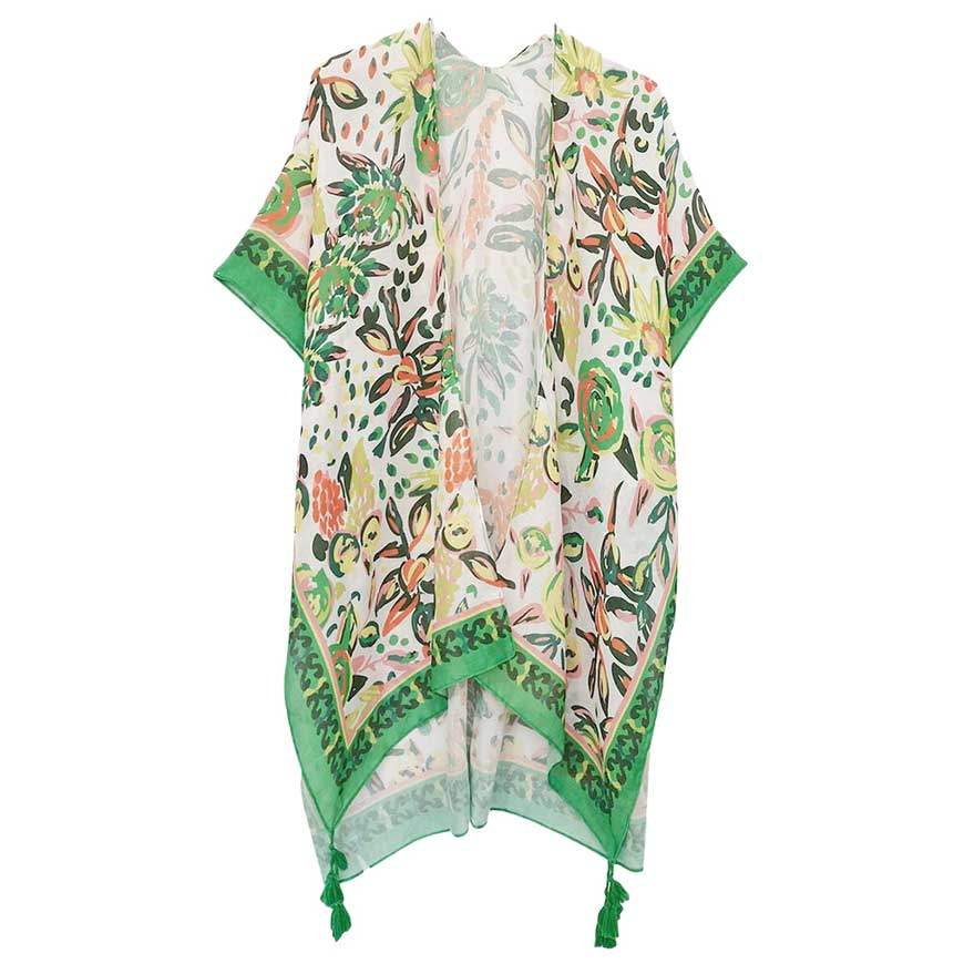 Floral Patterned Cover Up Kimono Poncho - Madeline Love - Flyclothing LLC