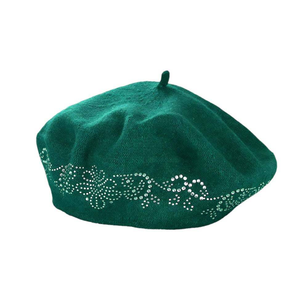 Flower Bling Studded Beret Hat - Madeline Love - Flyclothing LLC