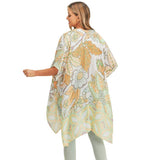 Flower Leaf Print Cover Up Kimono Poncho - Madeline Love - Flyclothing LLC