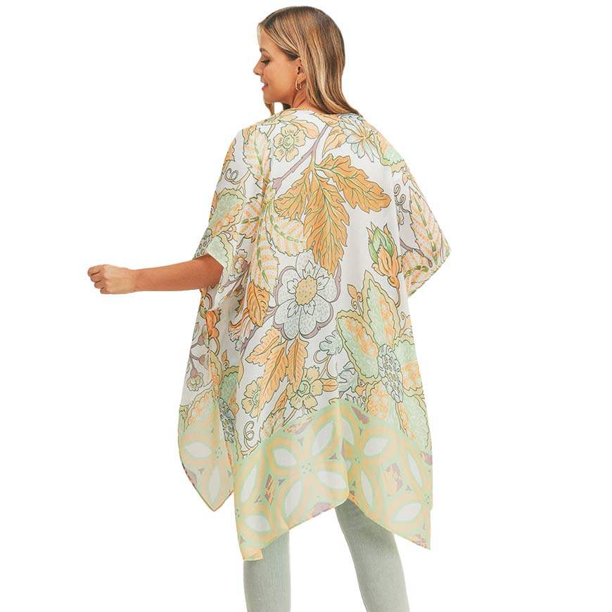 Flower Leaf Print Cover Up Kimono Poncho - Madeline Love - Flyclothing LLC