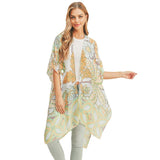 Flower Leaf Print Cover Up Kimono Poncho - Madeline Love - Flyclothing LLC