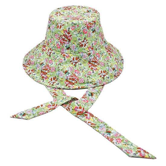 Flower Patterned Chin Tie Bucket Hat - Madeline Love - Flyclothing LLC