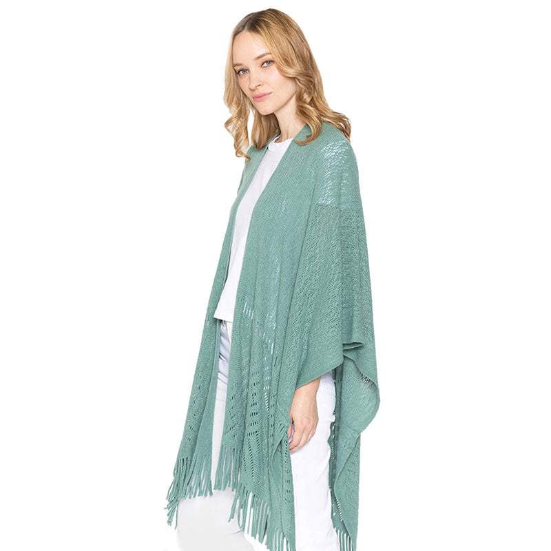 Geometry Open Knit Ruana With Fringe - Madeline Love - Flyclothing LLC