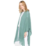 Geometry Open Knit Ruana With Fringe - Madeline Love - Flyclothing LLC