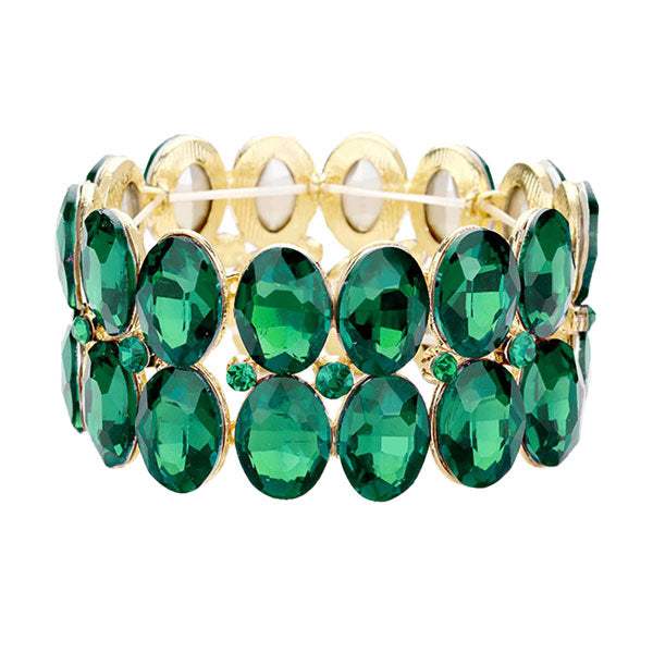 Glass Crystal Oval Stone Cluster Stretch Bracelet - Madeline Love - Flyclothing LLC