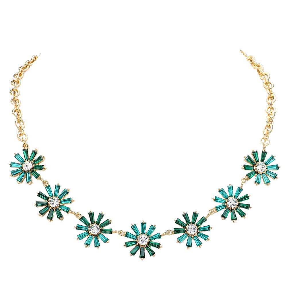 Glass Stone Embellished Flower Cluster Link Necklace - Madeline Love - Flyclothing LLC