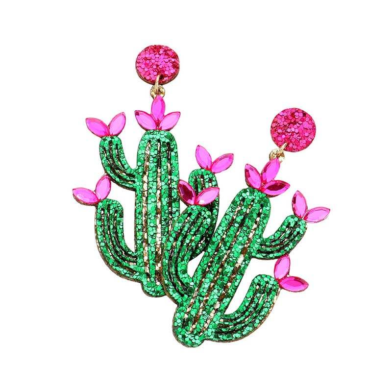 Glittered Cactus Dangle Earrings - Madeline Love - Flyclothing LLC
