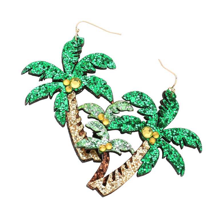 Glittered Palm Tree Dangle Earrings - Madeline Love - Flyclothing LLC