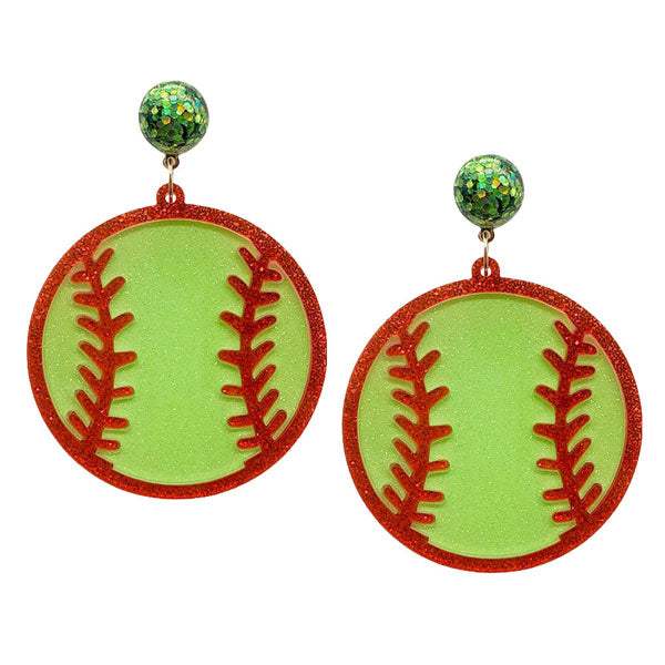 Glittered Resin Softball Dangle Earrings - Madeline Love - Flyclothing LLC