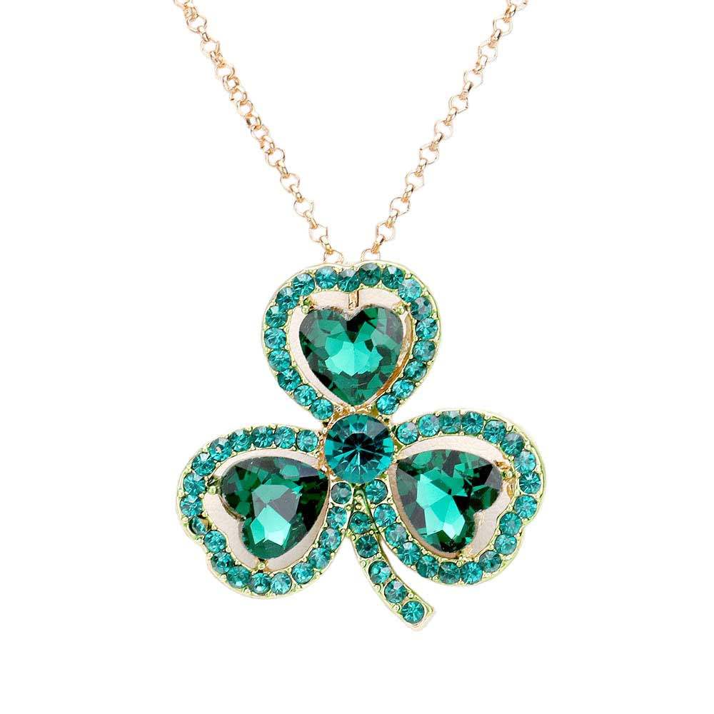 Heart Crystal Rhinestone Clover Pendant Necklace - Madeline Love - Flyclothing LLC