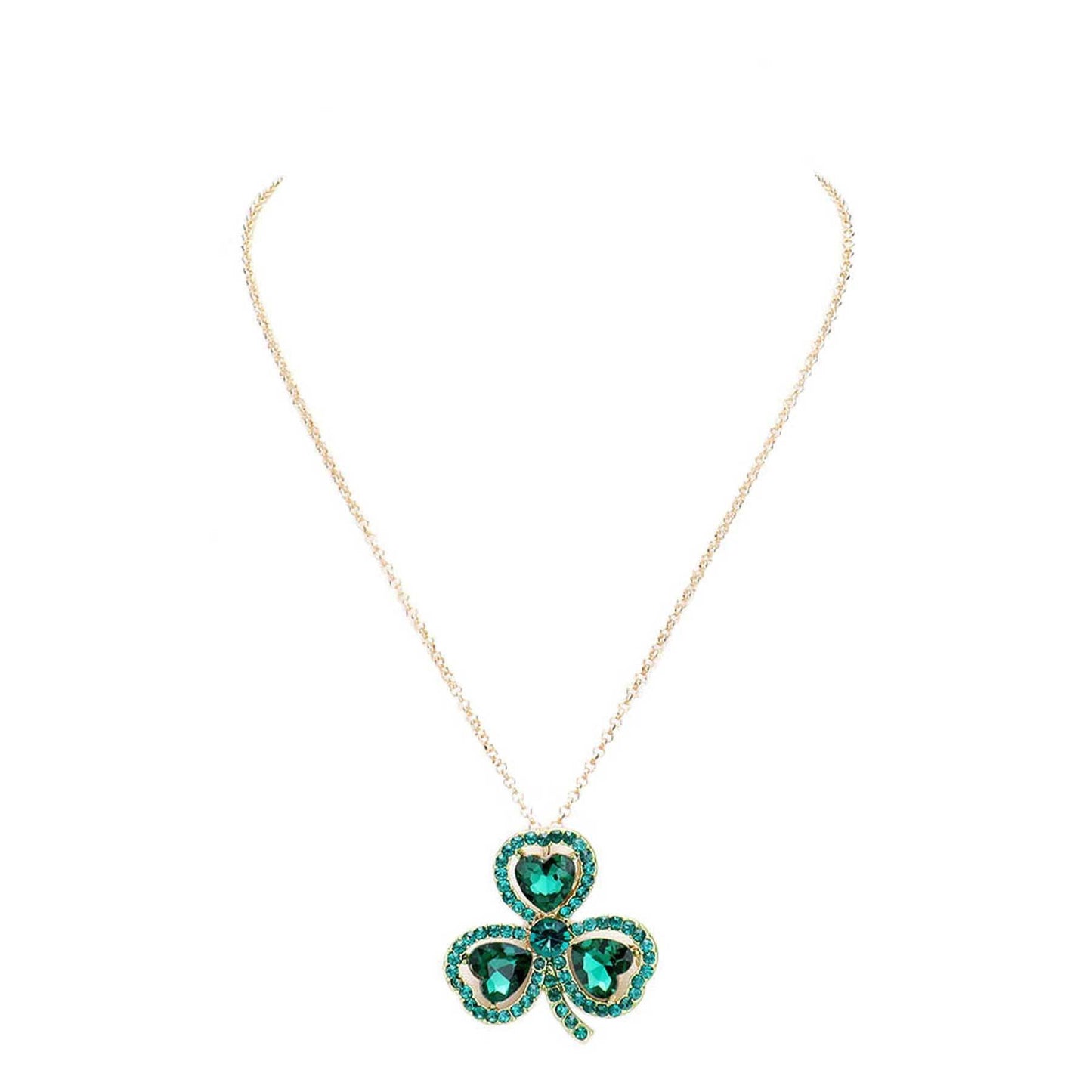 Heart Crystal Rhinestone Clover Pendant Necklace - Madeline Love - Flyclothing LLC