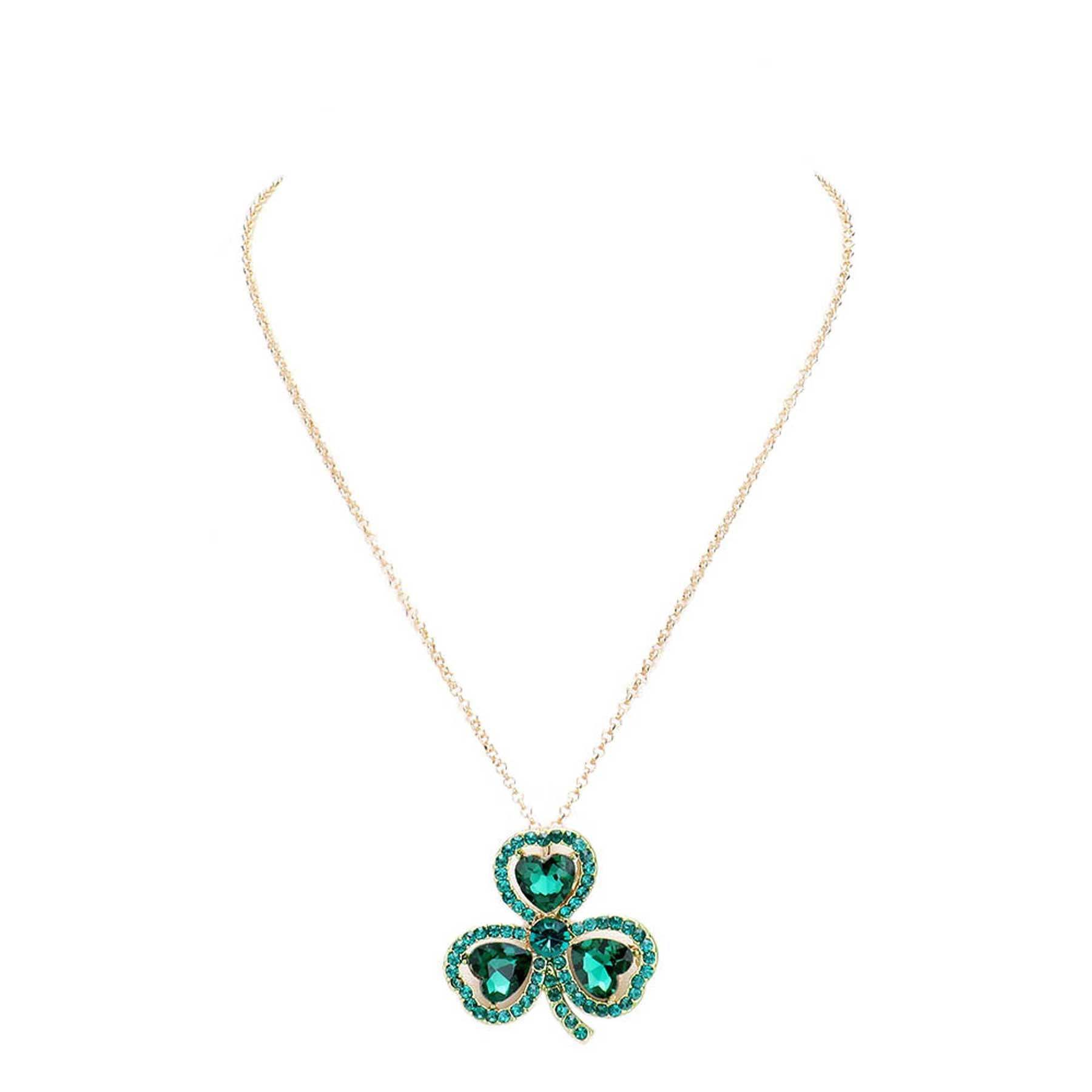 Heart Crystal Rhinestone Clover Pendant Necklace - Madeline Love - Flyclothing LLC