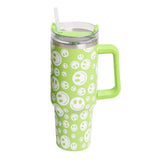 Happy Face Printed 40oz Stainless Steel Tumbler With Handle - Madeline Love - Flyclothing LLC