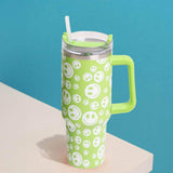 Happy Face Printed 40oz Stainless Steel Tumbler With Handle - Madeline Love - Flyclothing LLC