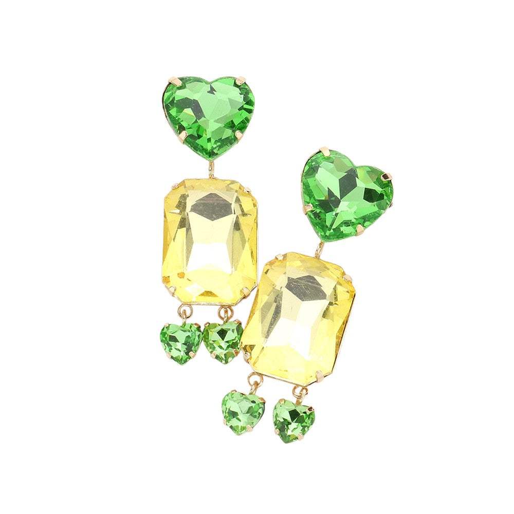 Heart Emerald Cut Stone Link Dangle Evening Earrings - Madeline Love - Flyclothing LLC