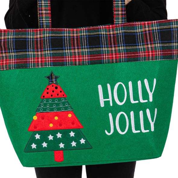 Holly Jolly Letter Christmas Tree Tote Bag - Madeline Love - Flyclothing LLC