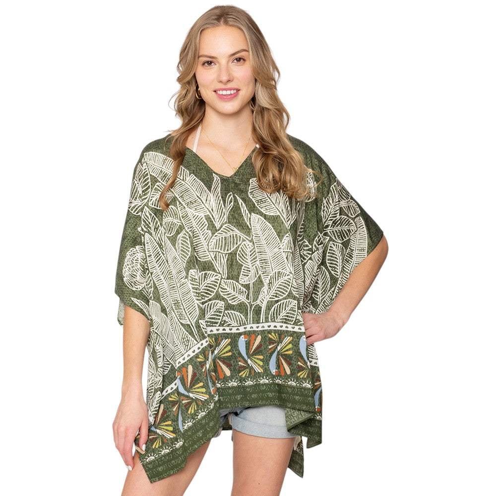 Leaf Print Cover Up Poncho - Madeline Love - Flyclothing LLC