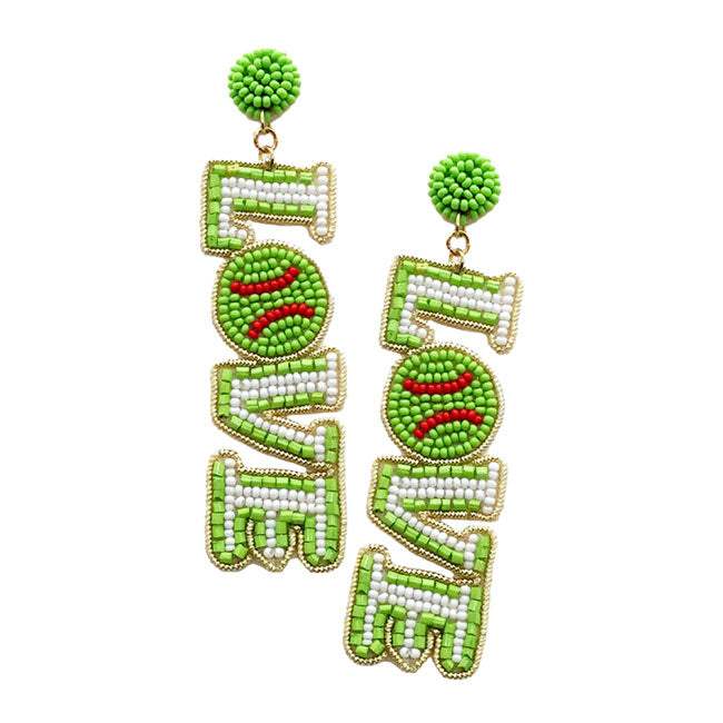 Love Felt Back Seed Beaded Softball Message Dangle Earrings - Madeline Love - Flyclothing LLC