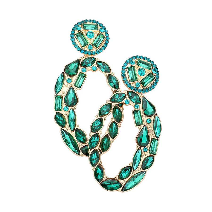 Marquise Round Rectangular Stone Cluster Evening Earrings - Madeline Love - Flyclothing LLC