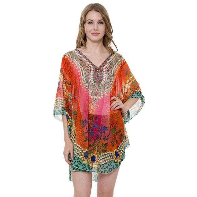 Mixed Print Cover Up Poncho - Madeline Love - Flyclothing LLC