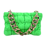Faux Leather Padded Shoulder Crossbody Bag With Chain Strap - Madeline Love - Flyclothing LLC