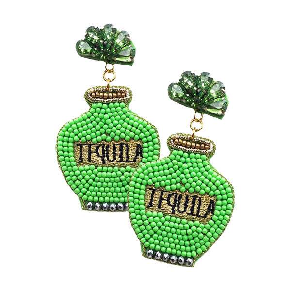 Felt Back Seed Beaded Tequila Dangle Earrings - Madeline Love - Flyclothing LLC