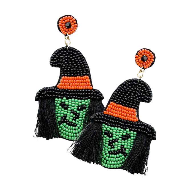 Felt Back Tassel Seed Beaded Witch Dangle Earrings - Madeline Love - Flyclothing LLC