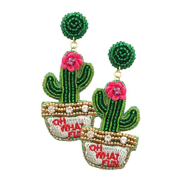 Oh What Fun Felt Back Beaded Cactus Dangle Earrings -DON"T POST - Madeline Love - Flyclothing LLC