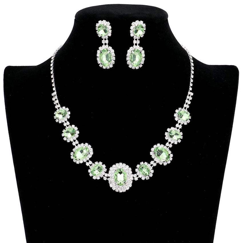 Oval Stone Accented Rhinestone Trimmed Necklace - Madeline Love - Flyclothing LLC