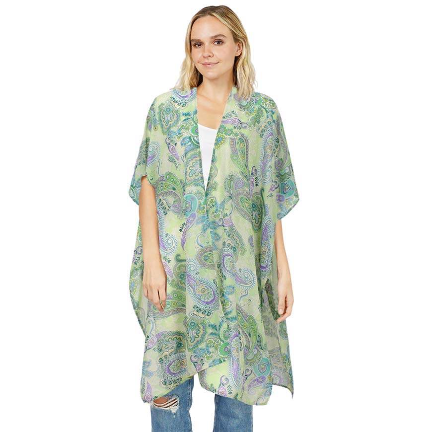 Paisley Patterned Cover Up Kimono Poncho - Madeline Love - Flyclothing LLC
