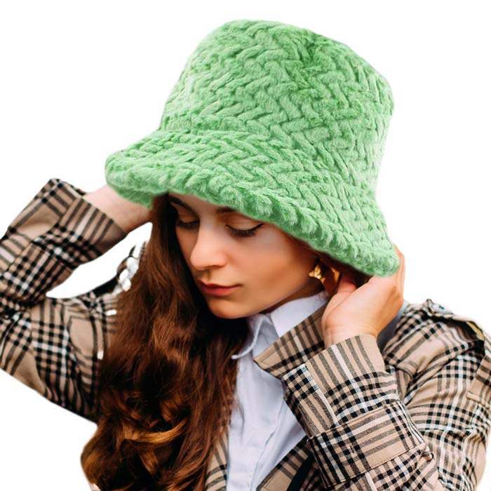 Patterned Faux Fur Solid Bucket Hat - Madeline Love - Flyclothing LLC