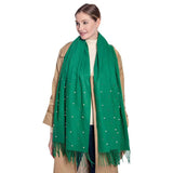 Pearl Embellished Solid Oblong Scarf - Madeline Love - Flyclothing LLC