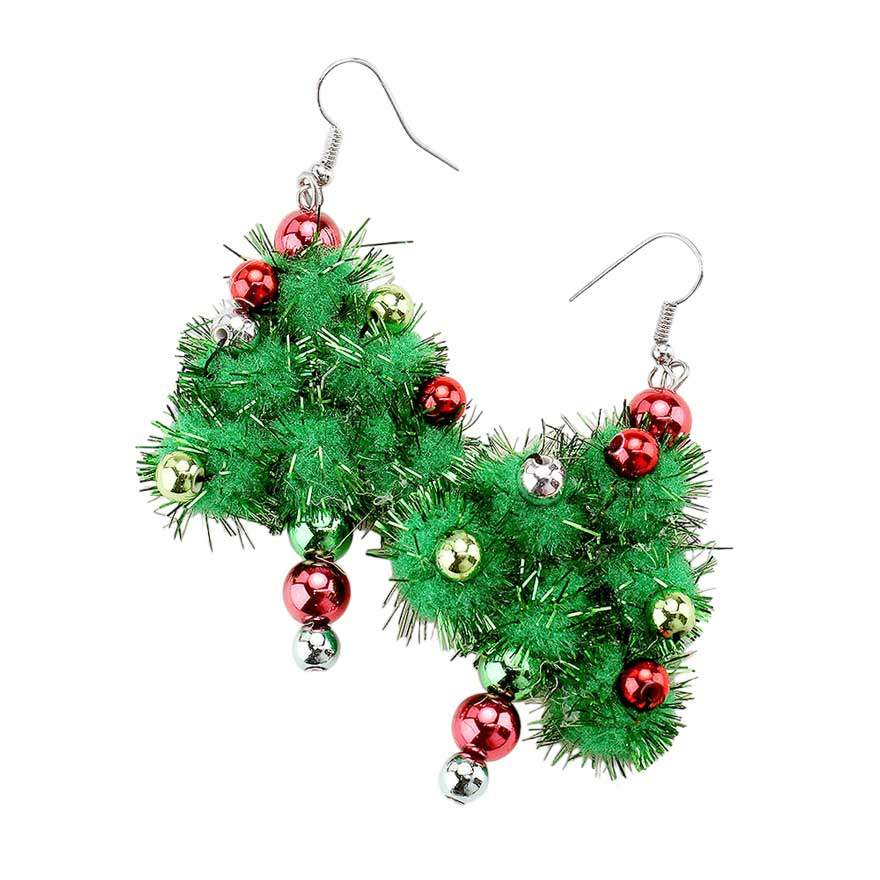 Pom Pom Christmas Tree Dangle Earrings - Madeline Love - Flyclothing LLC