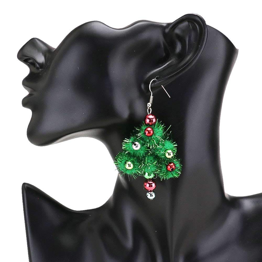 Pom Pom Christmas Tree Dangle Earrings - Madeline Love - Flyclothing LLC